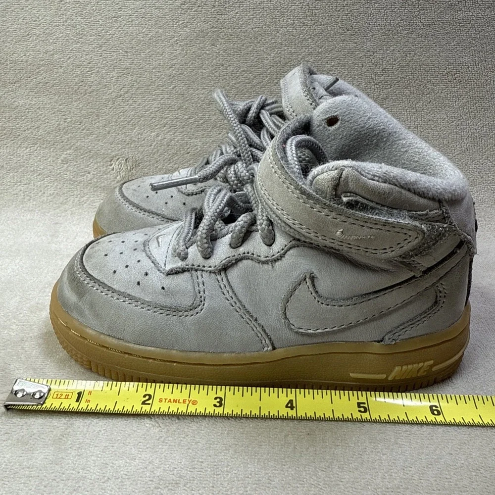 Nike‎ Air Force 1 Mid Boys Size 8C Gray Gum Athletic Suede Shoes Sneakers